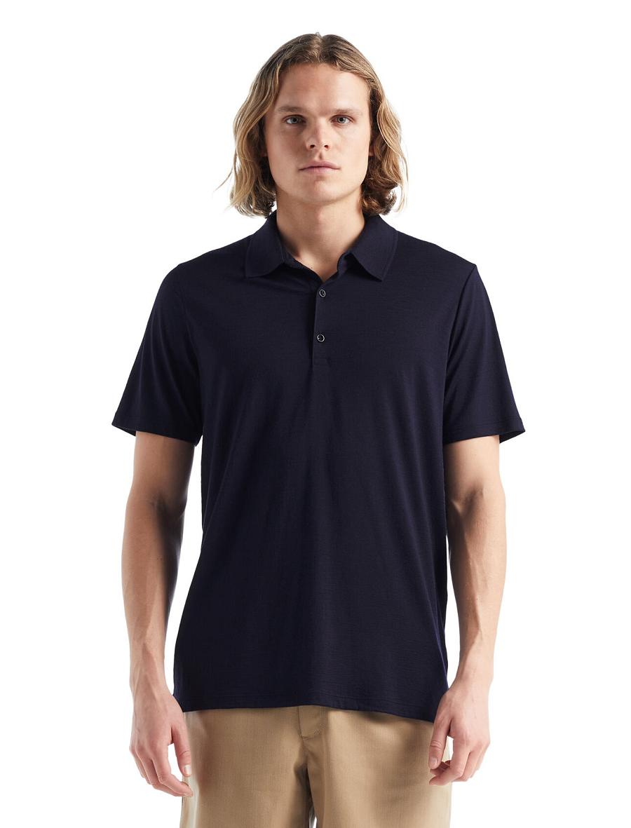 Men's Icebreaker Merino Tech Lite II Short Sleeve Polo T Shirts Midnight Navy | CA 1787HAPK